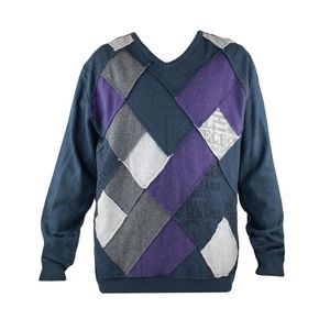 Vintage Y2K Oversized Argyle Patchwork V Neck